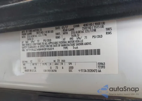 2017 Ford Transit T-250 z USA, uszkodzony, nr VIN 1FTYR2ZM9HKB13231